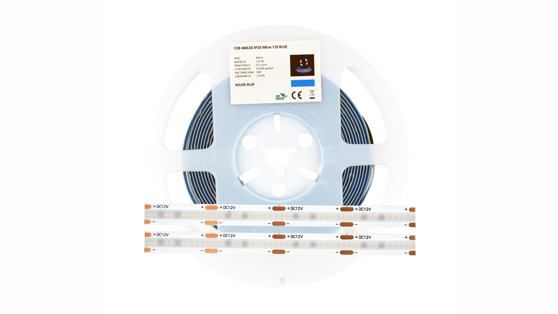 LED Strip 2400 LED 480 LED/m COB 9W, BLUE